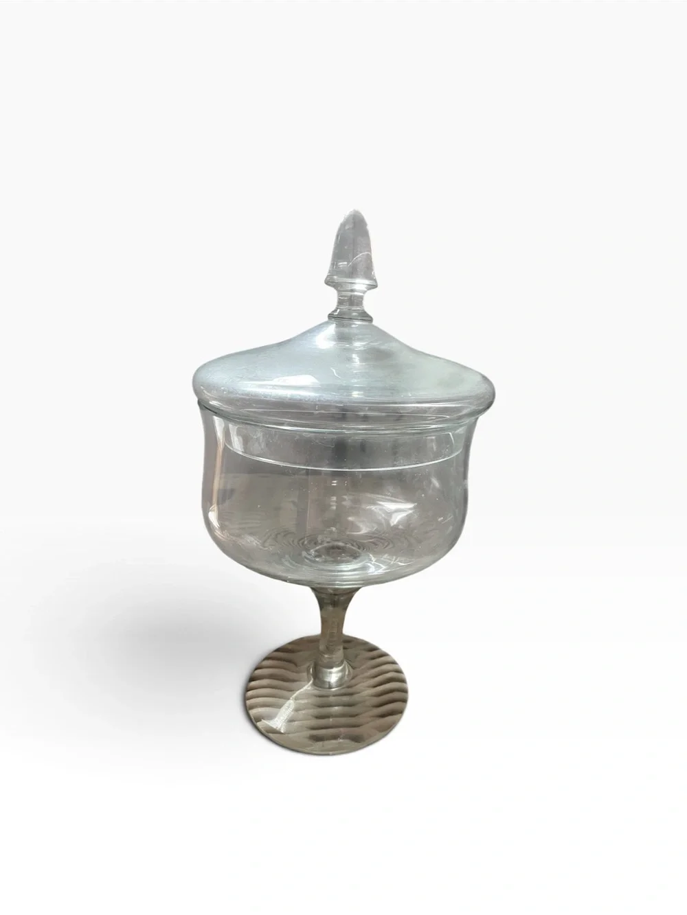 Vintage Etched Clear Glass Pedestal Lidded Candy Dish